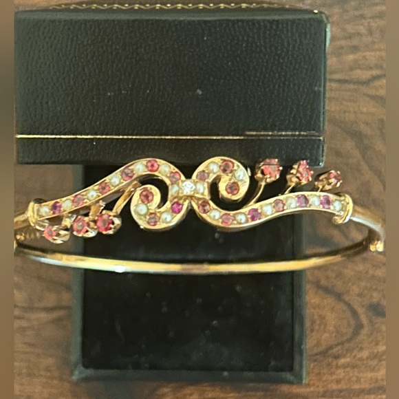 ❌❌❌❌Vintage antique 12kt rose gold pearl ruby bangle - Picture 1 of 8